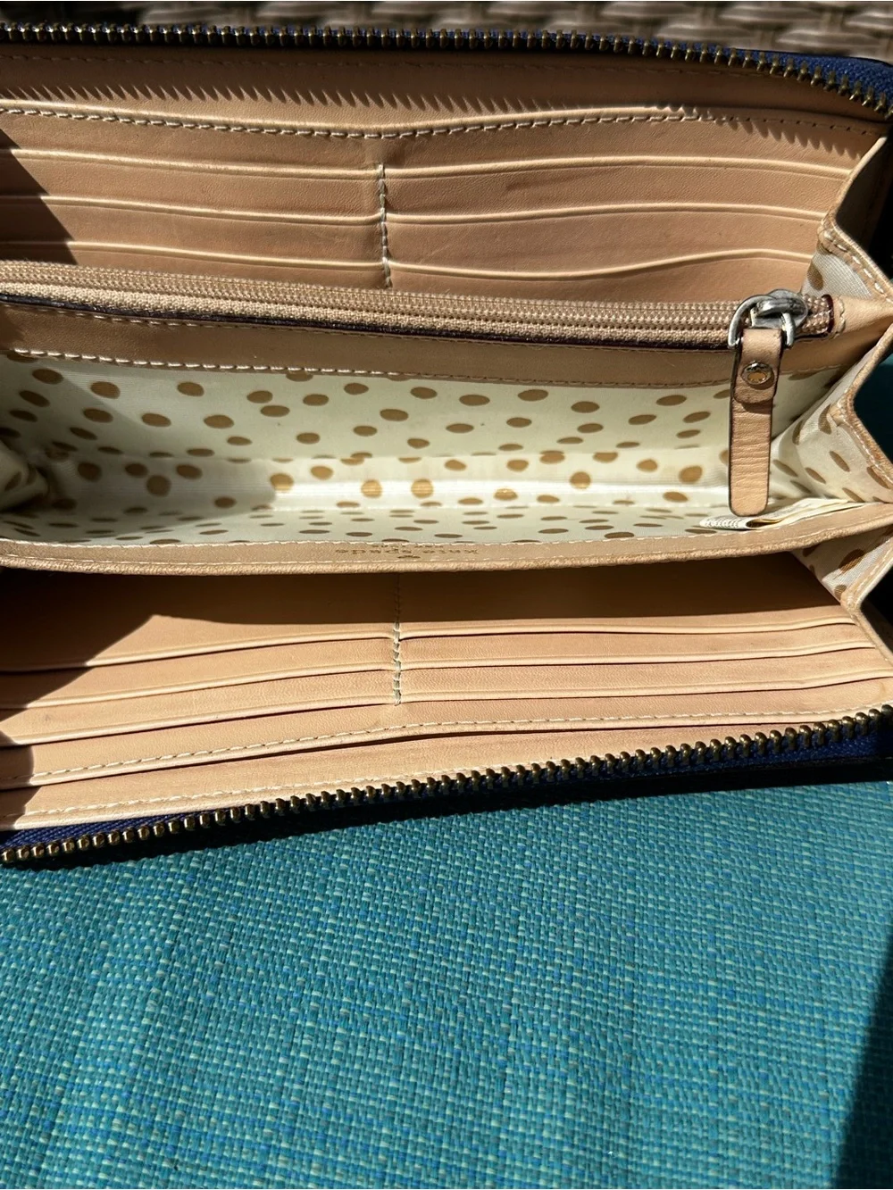 KATE SPADE Pebbled Leather Zip Around Wallet Blue Still Good For Some More Fun